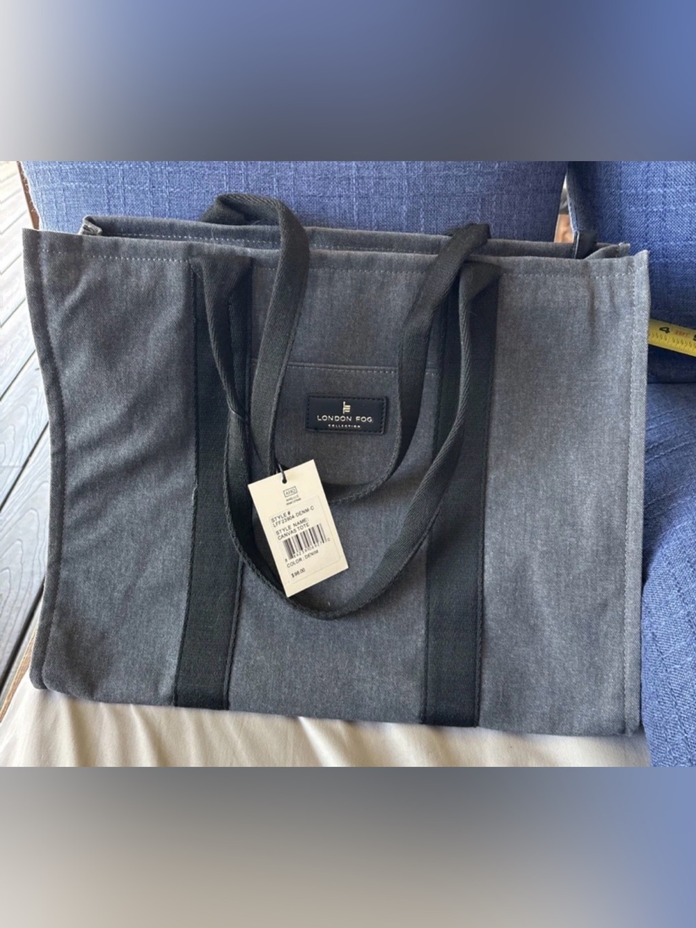 NWT London Fog 100 Anniversary Collection Canvas Tote Bag Gray Denim MSRP $98